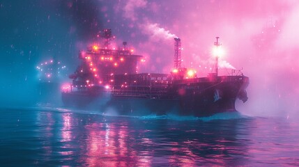 Fototapeta premium Ship Boat in Hologram Wireframe Style. Nice 3D Rendering