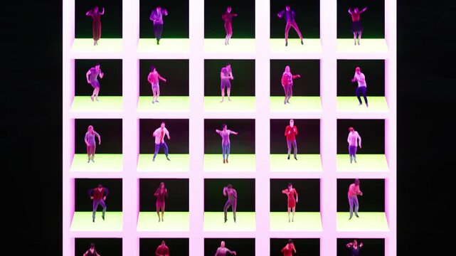 tower grid structure architecture 3d people dance