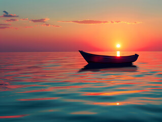 Ocean sunset with background illustration