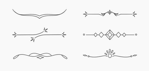 Text dividers doodle set. Wedding decorative elements. Divider ornament, borders, vintage line separators. Hand drawn vector illustration isolated on white background