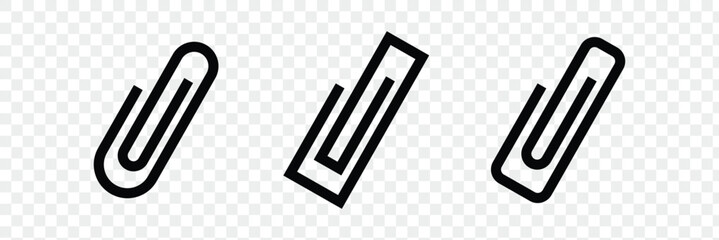 Clip vector icon set. Attach file or document paper clip symbol. Paperclip sign in black color.