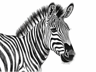 Black and white Vintage engraved art of a zebra isolated on white background, ink sketch illustration, simple vector art design, highly detailed line art, high contrasty 