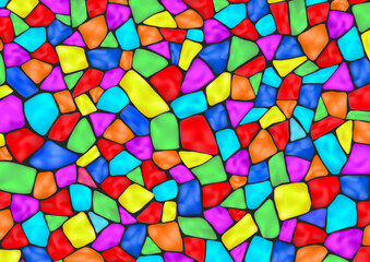 Stained glass window from multicolored tiles or mosaic. Stock vector abstract background