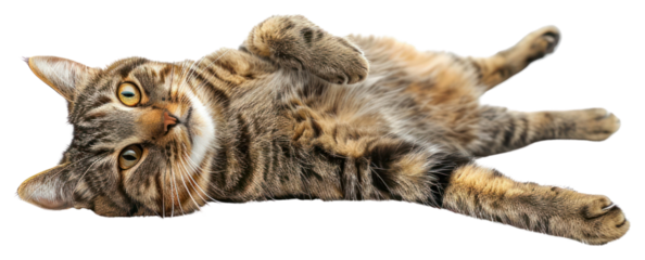 PNG Tabby cat Lie on back animal mammal kitten.