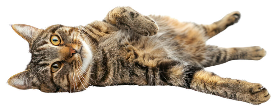PNG Tabby cat Lie on back animal mammal kitten.
