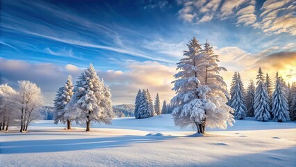 Fototapeta premium Snow-covered trees in a serene winter landscape, winter, landscape, snow, trees, cold, peaceful, scenic, frosty, chilly, white