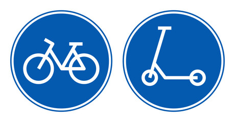 Bicycle and scooter lane icon, road sign set