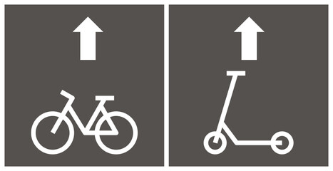Bicycle and scooter lane icon, road marking set