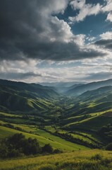 valley under the cloudy sky background design with copy space