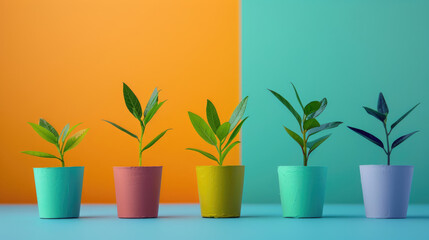 Fototapeta premium Cheerful atmosphere with colorful plant on vibrant background for home or office