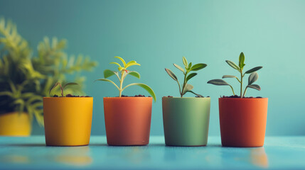 Fototapeta premium Cheerful atmosphere with colorful plant on vibrant background for home or office