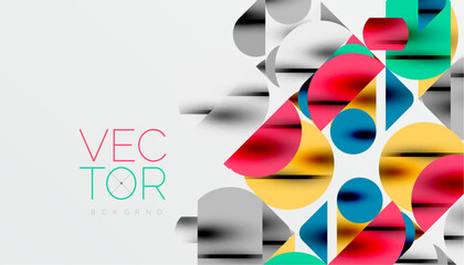 Color beautiful circles, semi circles, squares and round triangles. Geometric mosaic style pattern abstract background for wallpaper, banner, backdrop, card, book Illustration, landing page