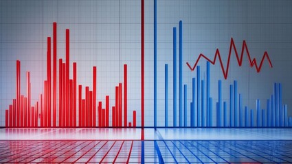Fototapeta premium Red and blue graph lines in the dynamics of rises and falls, data and analysis of performance, return on investment