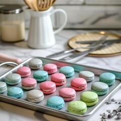 Beautiful and Delicious French Macaroon Cakes on a White Background