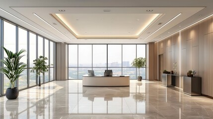 Luxurious and Elegant Office Lobby with Panoramic Ocean View