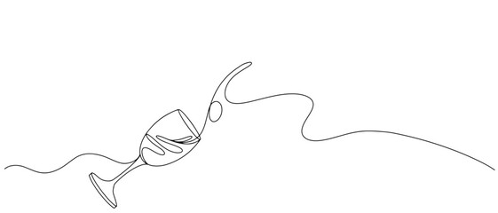 Glass wine line art illustration style with transparent background 