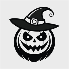 Halloween pumpkin with hat silhouette vector art illustration.