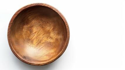 Wood Bowl. Empty Brown Wooden Bowl on Isolated White Background