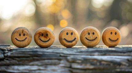Smiley Face Balls arranged on a wooden surface capturing attention