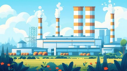 Obraz premium Energy-efficient factory with LED lighting and smart grids, Energy Efficiency