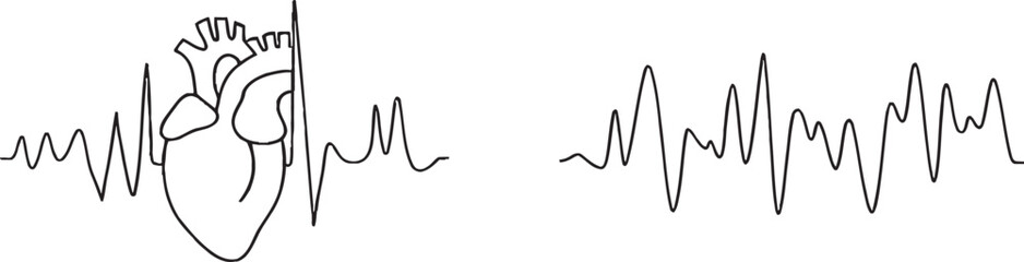Continuous heart cardiogram one line drawing isolated on white