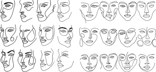 Naklejka premium A colorful abstract face in a one-line style.