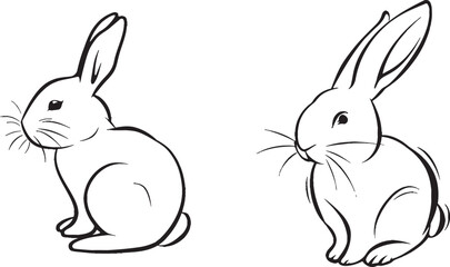 Line art drawing of a bunny rabbit. Hare black linear sketch on white background. Modern illustration.