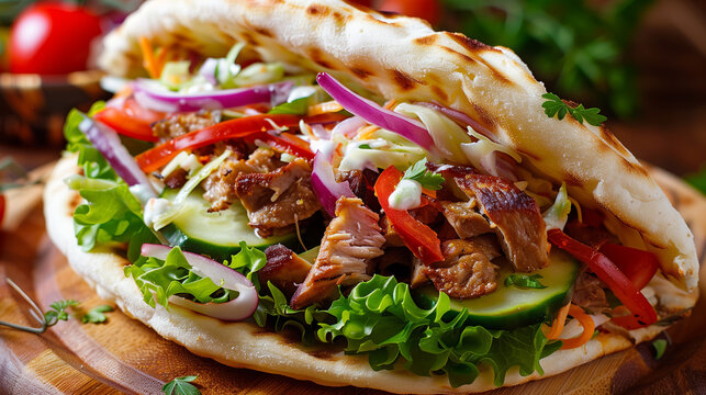 classic Turkish fast food made of grilled meat in a flatbread also called d&ouml;ner kebab 