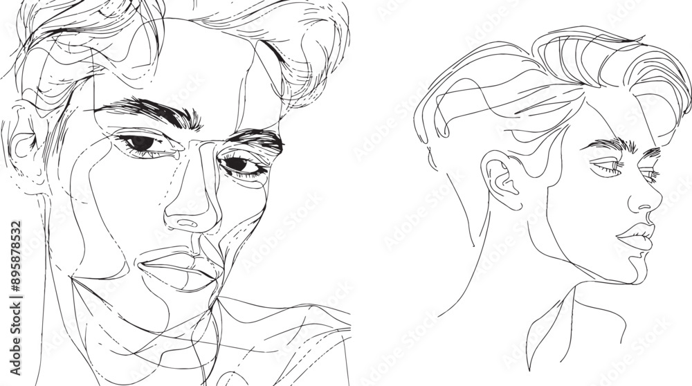 Leinwandbilder abstract portrait of young man drawn in a minimalistic modern style in continuous one-line form