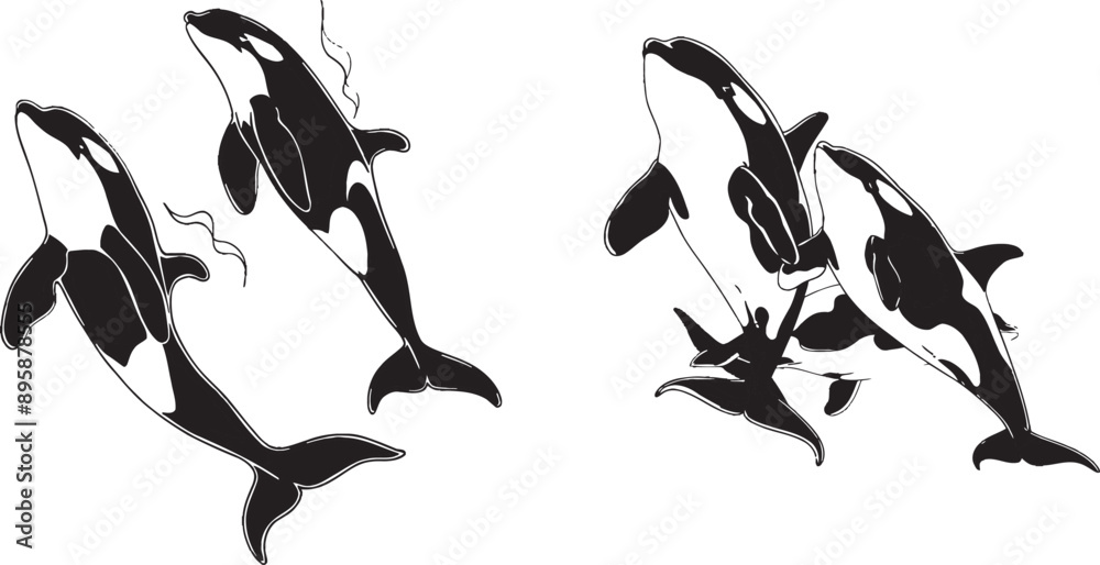 Leinwandbilder a minimalist black linear sketch of an abstract fish over a white background. modern illustration in