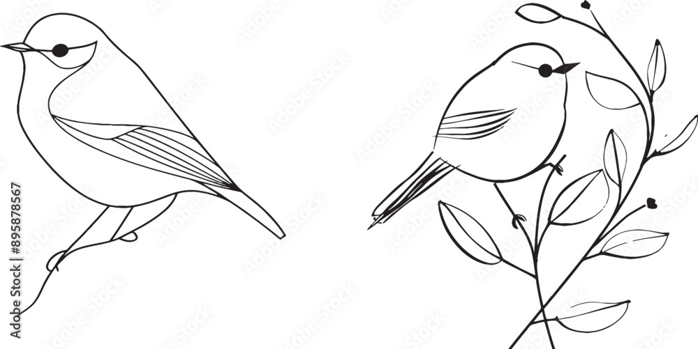 Aufkleber A black linear sketch of a sparrow bird isolated on white background in a continuous line art style.