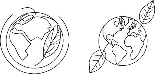Earth and leaf of a tree drawn in continuous line.