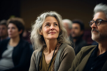 Obraz premium AI generative image of happy elderly woman in university class
