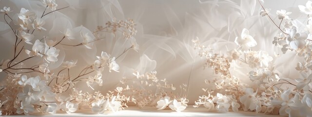 Oversized White Florals and Vines with Gradient White and Beige Background