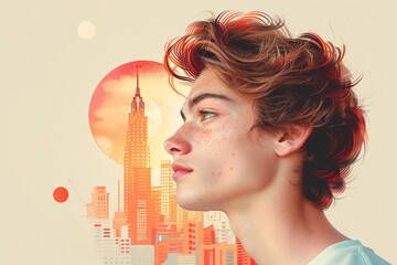 Generative AI technology cut-out graphical retro collage with vivid vintage elements paper art design