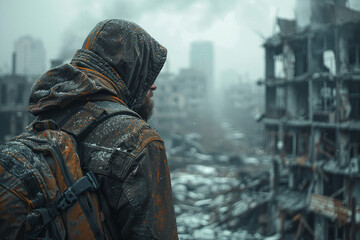 Apocalypse dangerous nature disaster ruined city generative Ai concept