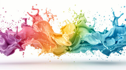 Vibrant splash of colorful paint creates a dynamic visual with bright hues and energy, ideal for artistic backgrounds and designs.