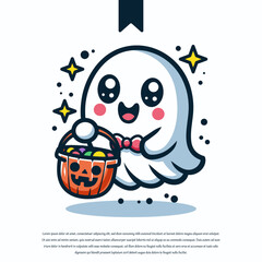 Cute Ghost Cartoon Mascot Logo