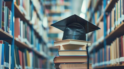 Graduation cap on a stack of books. Education concept