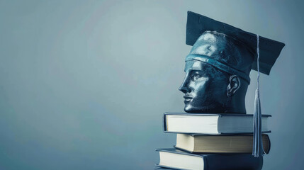 Graduation cap on a stack of books. Education concept