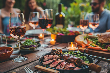 Generative AI picture of delightful picnic nature park bbq family friends couple together