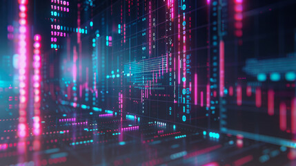 Obraz premium Abstract futuristic pink graph waves on dark background.