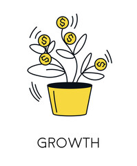 Icon representing growth investment with money