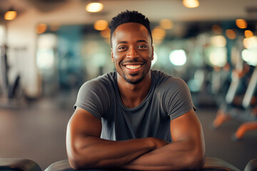 Obraz premium portrait smilling african athlete man in gym