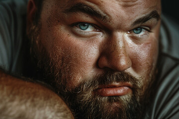 Obraz premium Created with generative AI image of a bodypositive overweight man indoors