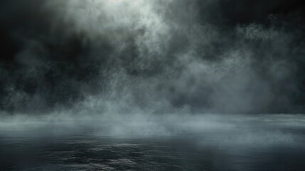 Dark smoky ground with fog and mist, perfect for creating eerie and mysterious backgrounds
