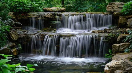 A picturesque waterfall with lush greenery surrounding it