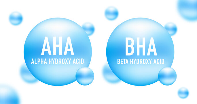 Vector set of AHA and BHA. Beta hydroxy acid and alpha hydroxy acid. Acid molecule concept design. Vector illustration