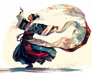 Fototapeta premium Dynamic Bon Odori Dancer in Traditional Attire