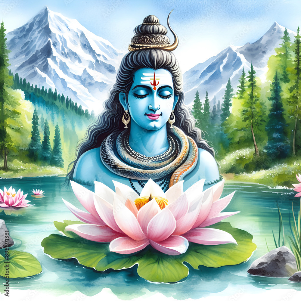 Wall mural god shiv watercolor illustration